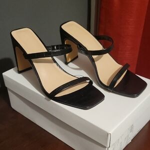 Black Strappy Block Heel Sandals - Women's